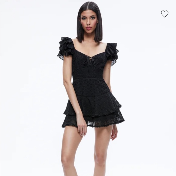 New Alice + Olivia Hartford Smocked Bustier Black Romper - Picture 1 of 6